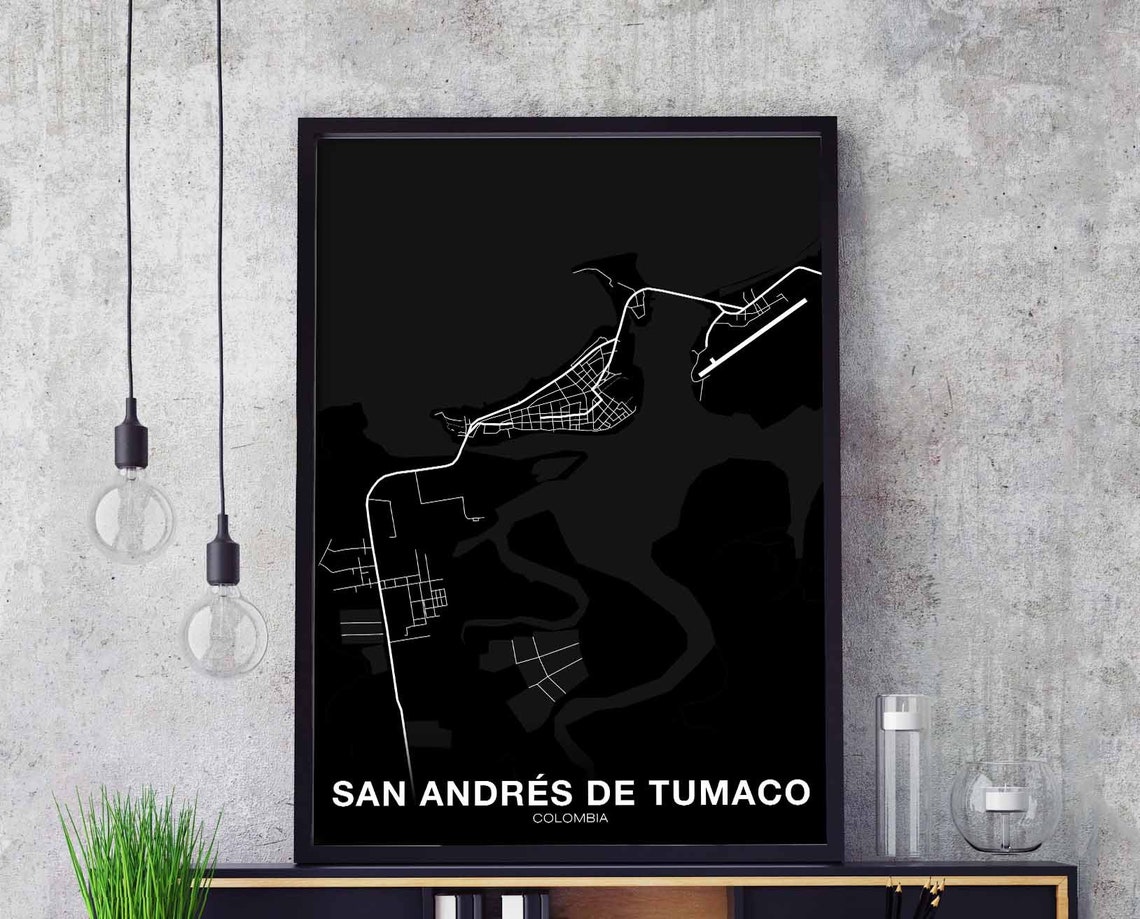 San Andres de Tumaco Colombia Dark Street Map Black Wall Poster