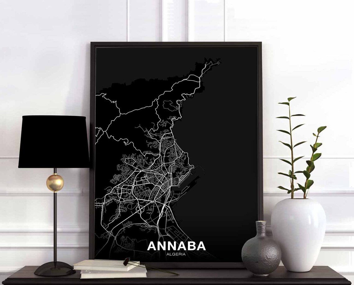 Annaba Algeria Map Poster, Modern Home Decor Print