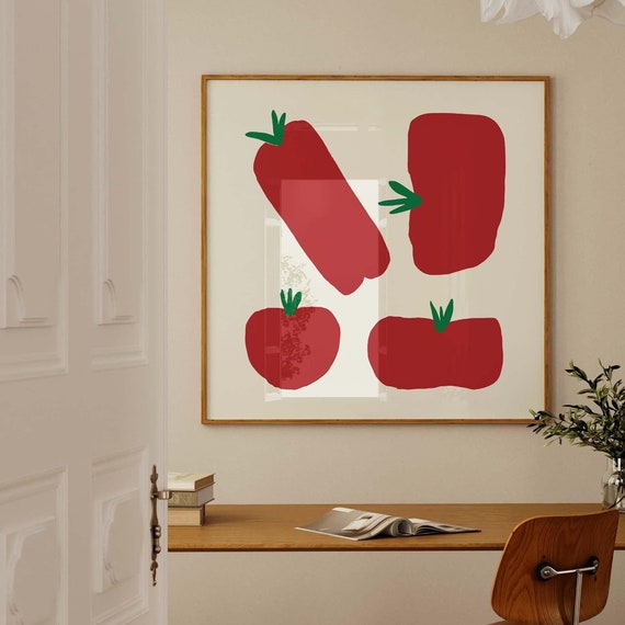 Square Posters Red Wall Art Square Wall Art Exhibition Square Abstract Art Maximalist Poster Retro Square Print Red Tomato Print