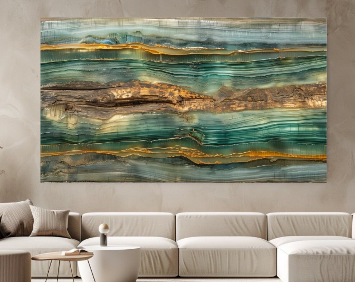 Green Teal Layered Wood Onyx Stone Texture Stripes Art Poster