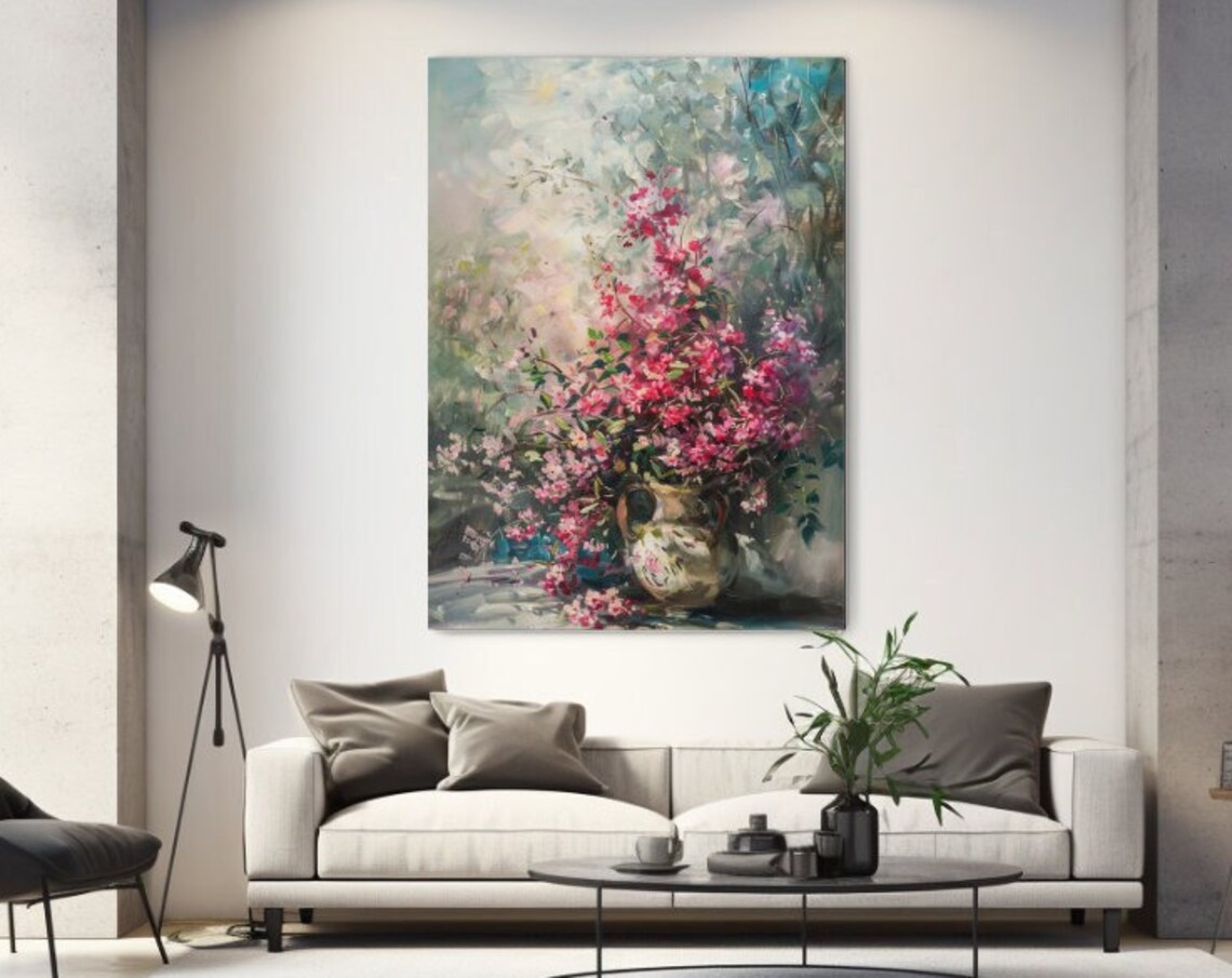 Pink Blossom Branches Impressionist Oil Painting Floral Art Poster