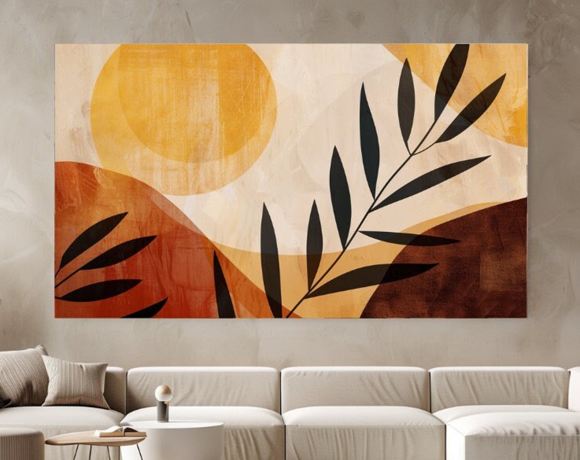 Boho Golden Sun Over Terracotta Hills Palm Fronds Abstract Poster