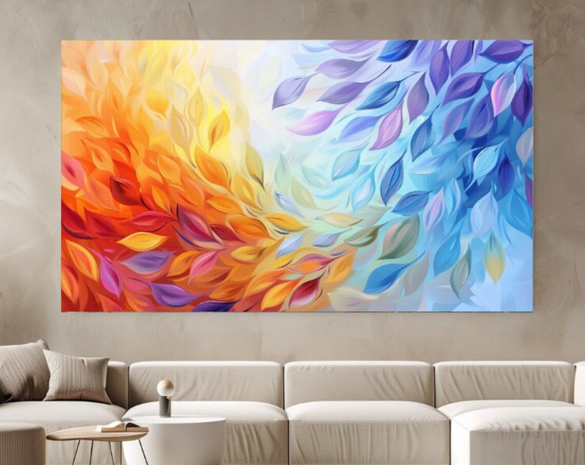 Colorful Abstract Leaf Burst Warm Orange To Cool Blue Gradient Print