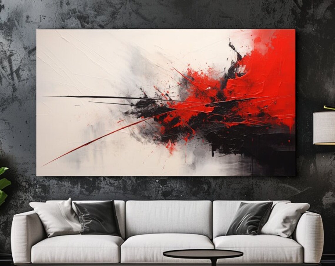 Red Black Abstract Splash Painting Bold Modern Expressive Wall Art