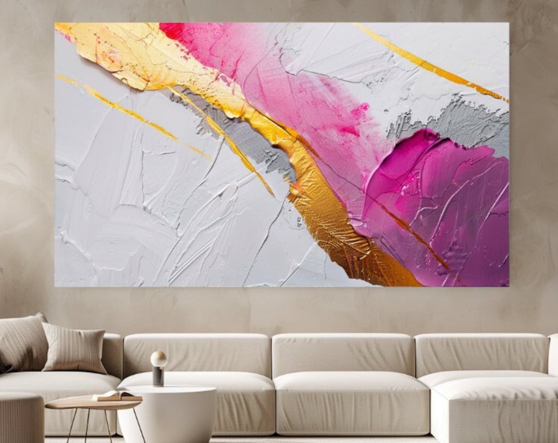 Magenta Gold White Textured Abstract Painting Modern Luxury Poster