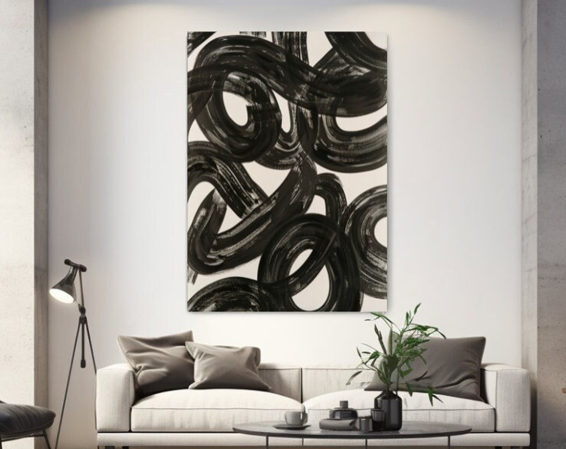 Black Ink Loops Abstract Bold Brushwork Modern Minimalist Art Poster