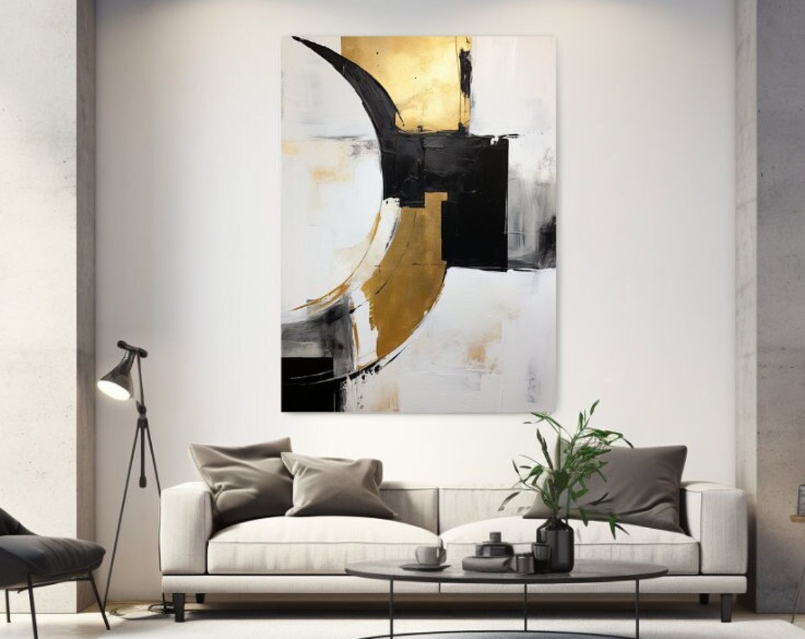 Black White Gold Abstract Bold Crescent Modern Art Wall Poster