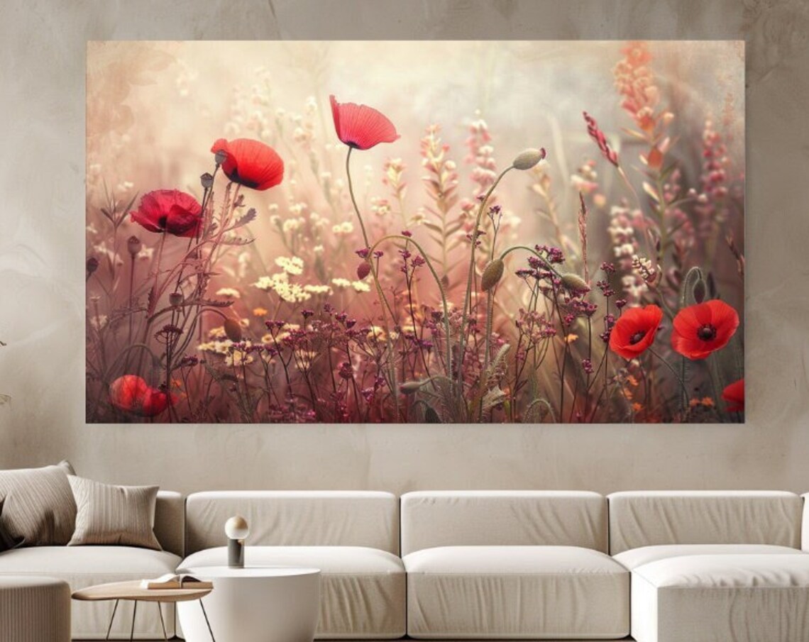 Wild Spring Flowers, Poppies Nature Art Print