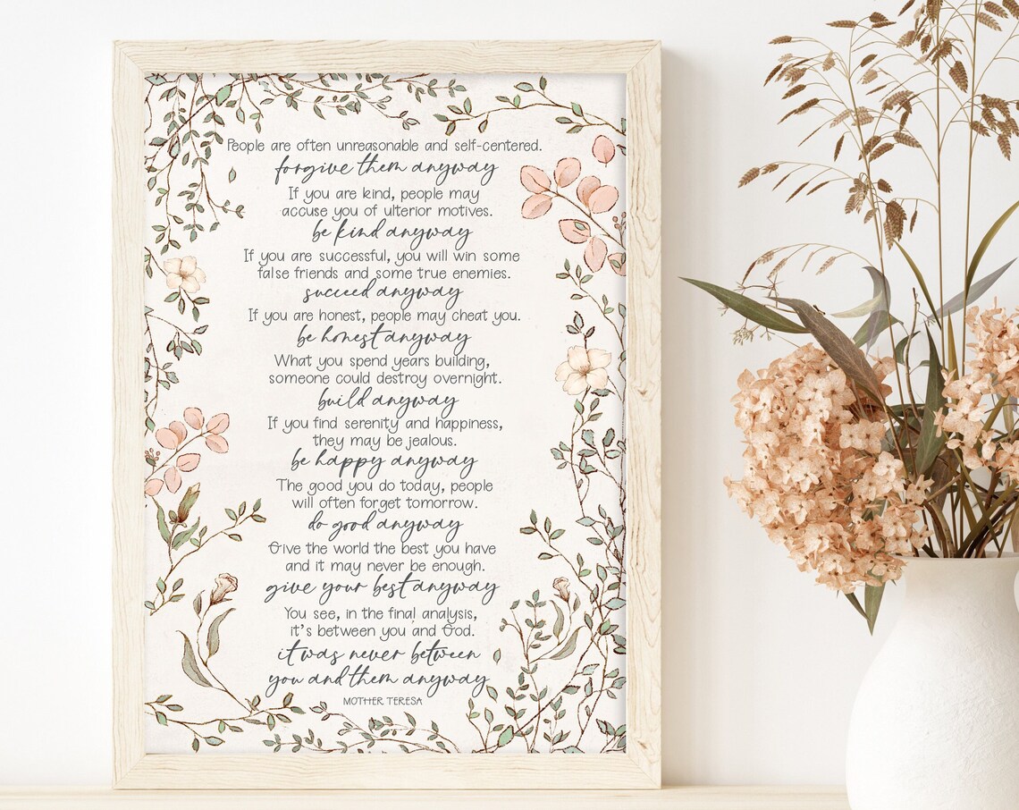 Mother Teresa Anyway Print, Christian Home Decor