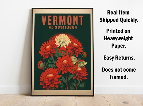 Vermont Red Clover Blossom Retro Vintage State Flower Art Poster