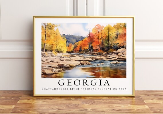Georgia Chattahoochee River Autumn Foliage Watercolor Travel Poster