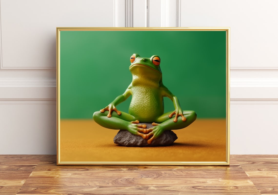 Meditating Green Frog in Lotus Pose Yoga Animal Humor Poster