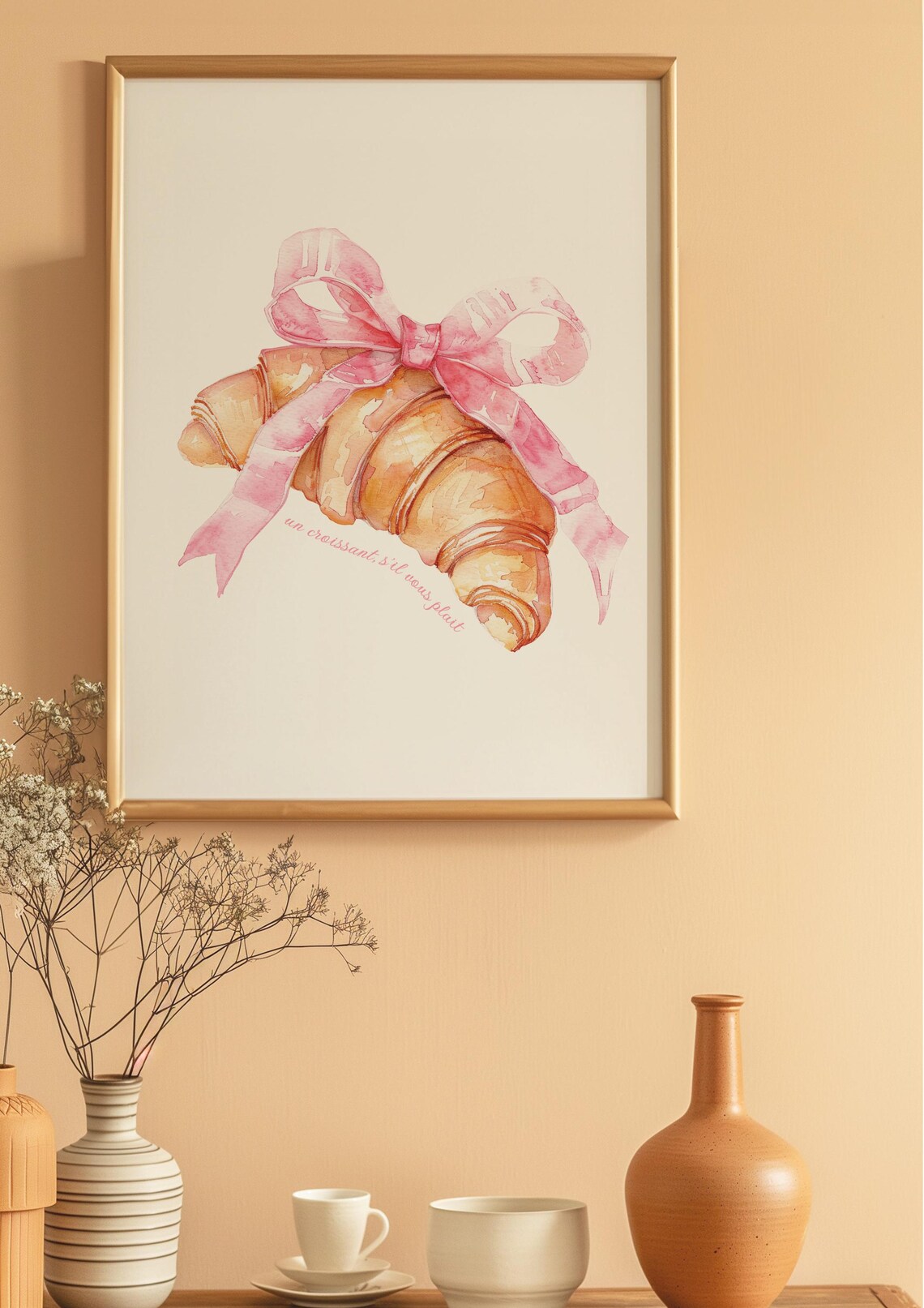 Croissant With Pink Bow, Cute Coquette Art Print - Image 4