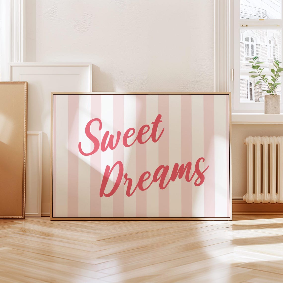 Sweet Dreams Pink Striped Script Coquette Girly Bedroom Wall Poster