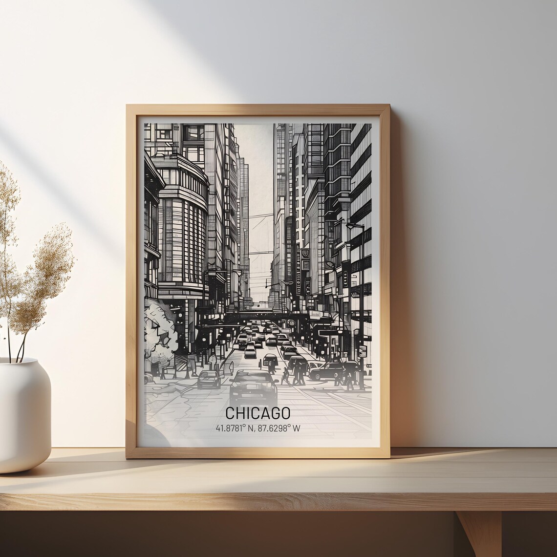 Chicago Black And White Urban Streets Travel Poster - Image 3
