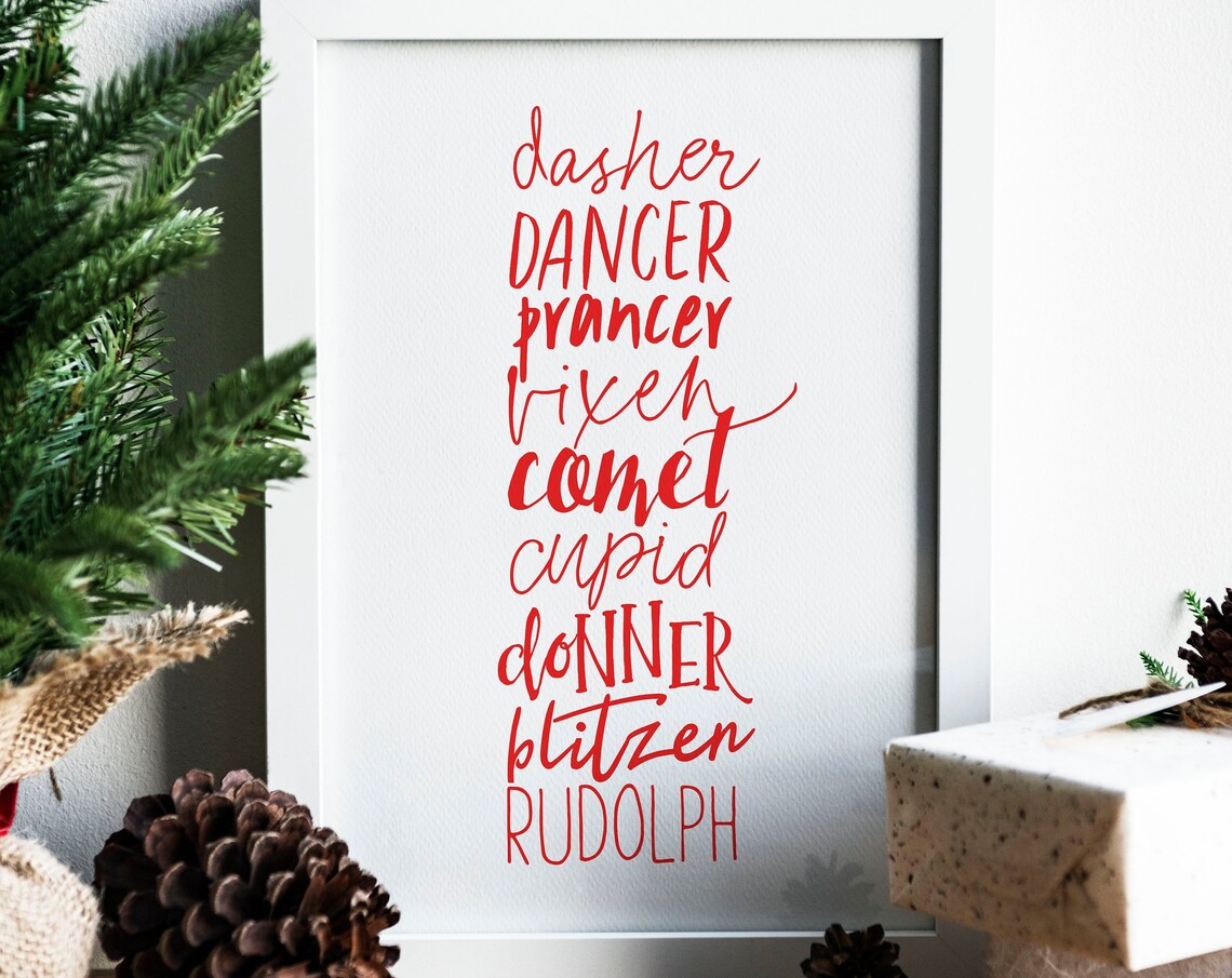 Christmas Reindeer Names Typography Poster in Red Holiday Lettering - Image 2