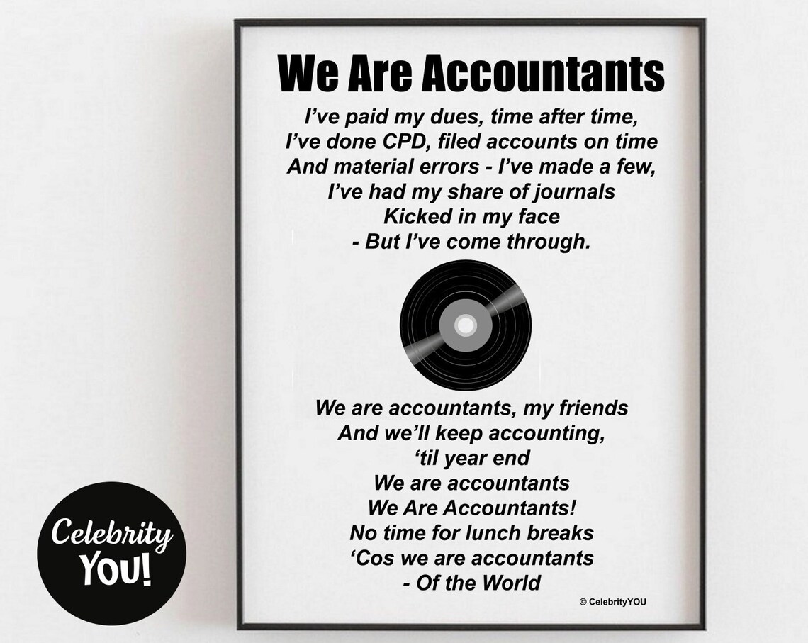 We Are Accountants Funny Song Lyric Parody Office Humor Poster Gift