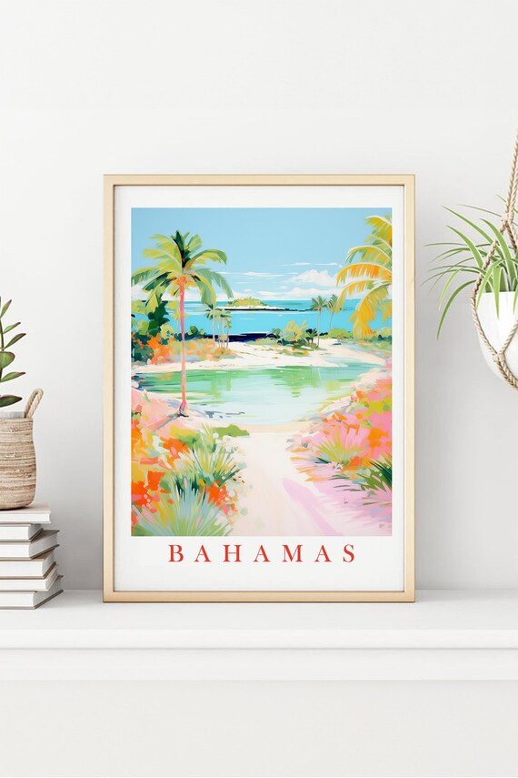 Bahamas Tropical Beach Travel Poster Palm Lagoon Island Paradise