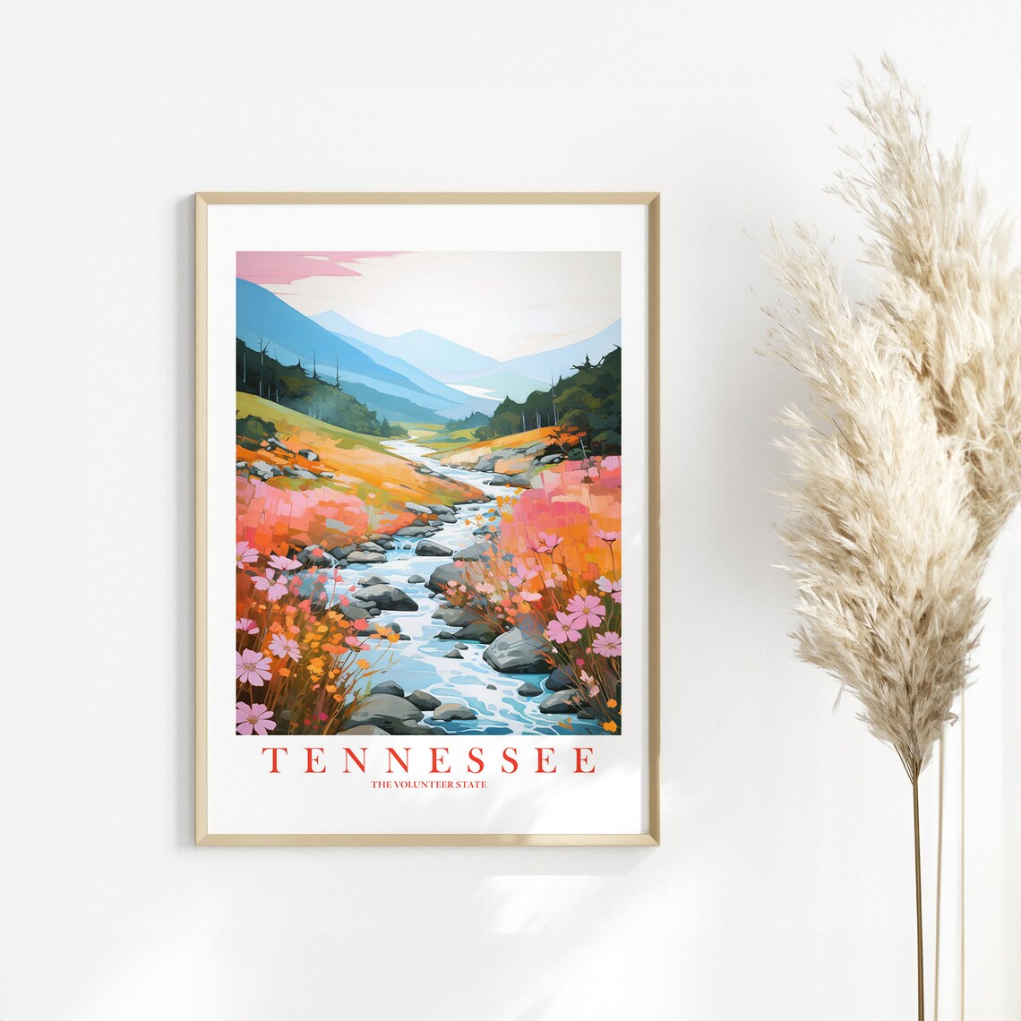 Tennessee Travel Poster, Retro River Landscape Print