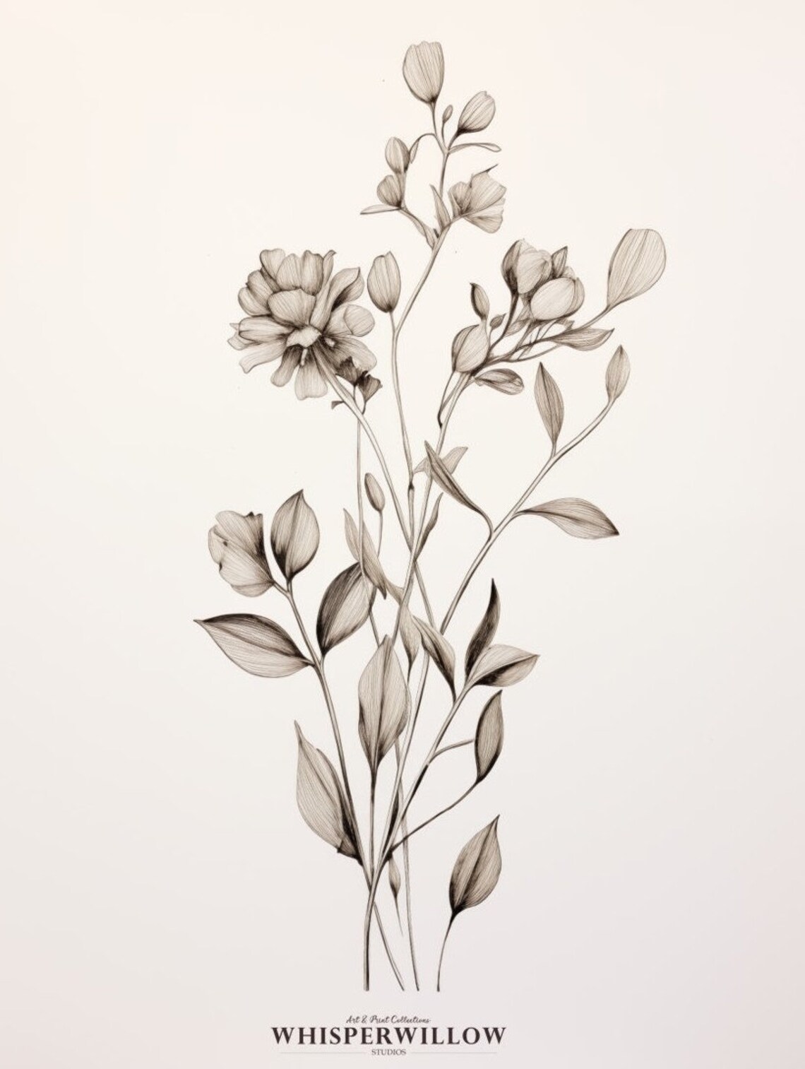 Black and White Wildflower Sketch Minimal Botanical Line Art Poster - Image 6