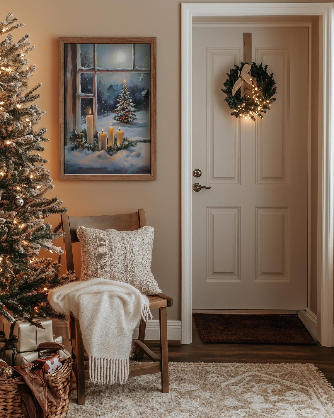 Cozy Christmas Window Candlelight View Snowy Holiday Tree Scene Poster - Image 5