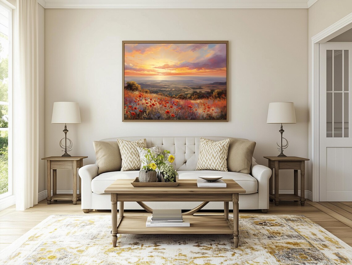 Anyas Vibrant Sunset Over Meadow Art Print - Image 2