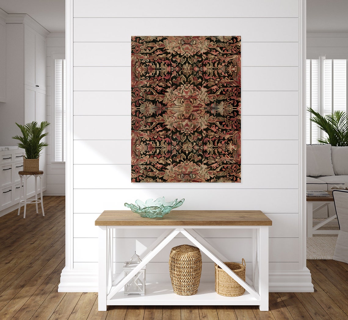 Vintage Intricate Rug Pattern Art Print Red Accent Wall Art Antique Rustic Country Elegant Wall Decor - Image 5