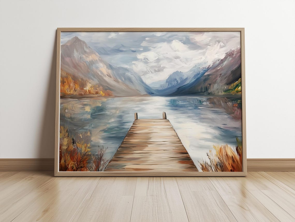 Weathered Wooden Dock Reaching Into a Mountain Lake Autumn Poster - Image 5