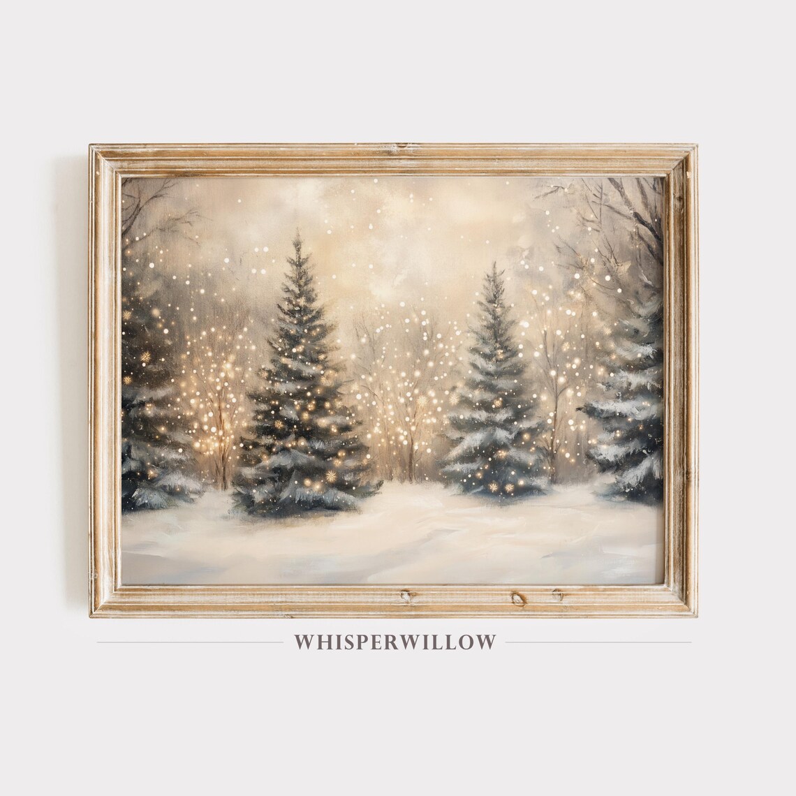 Forest Christmas Tree Lights, Holiday Landscape Art Print