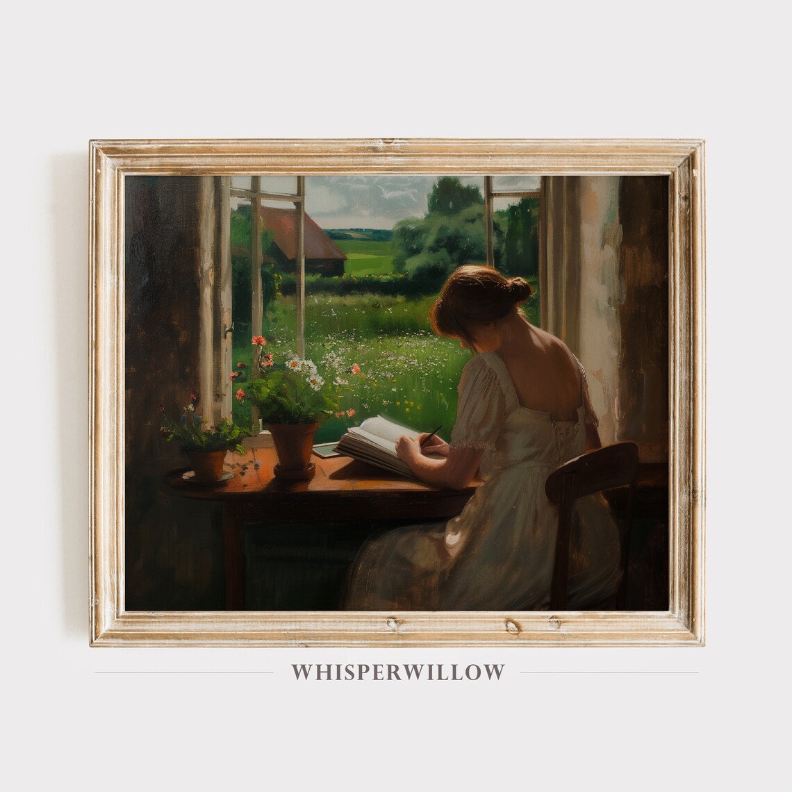 Journaling Woman Vintage Portrait Red Haired Lady Reading Poster
