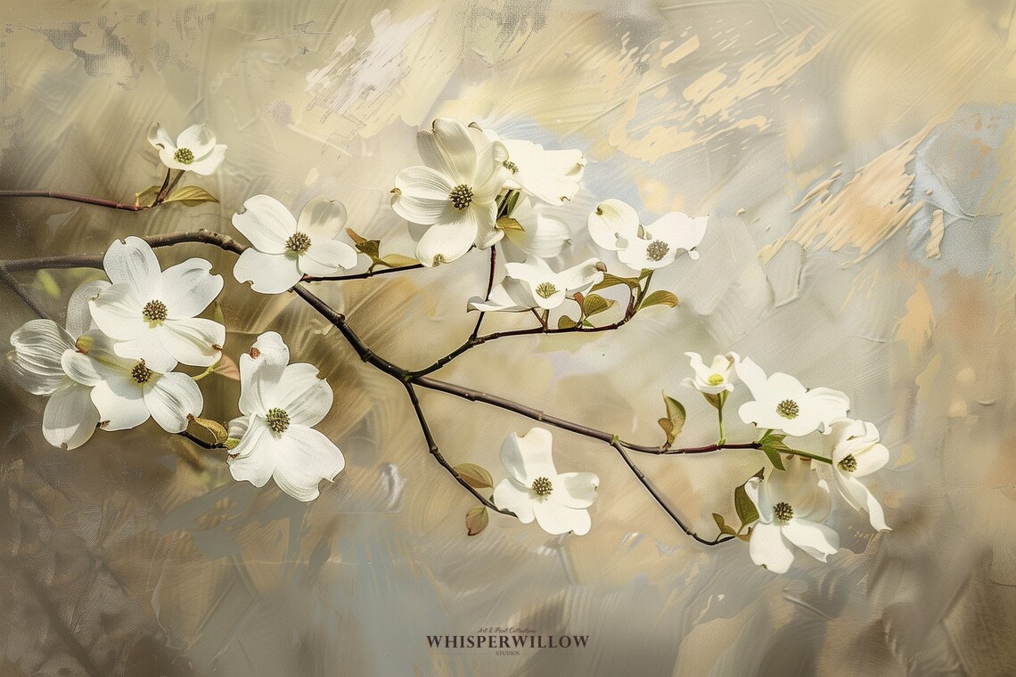 Dogwood Blossoming Branch Vintage Painting Art Print - Image 6