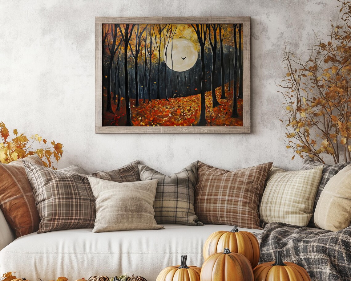 Autumn Forest Moonlight Painting Full Moon Dark Woodland Poster - Image 5