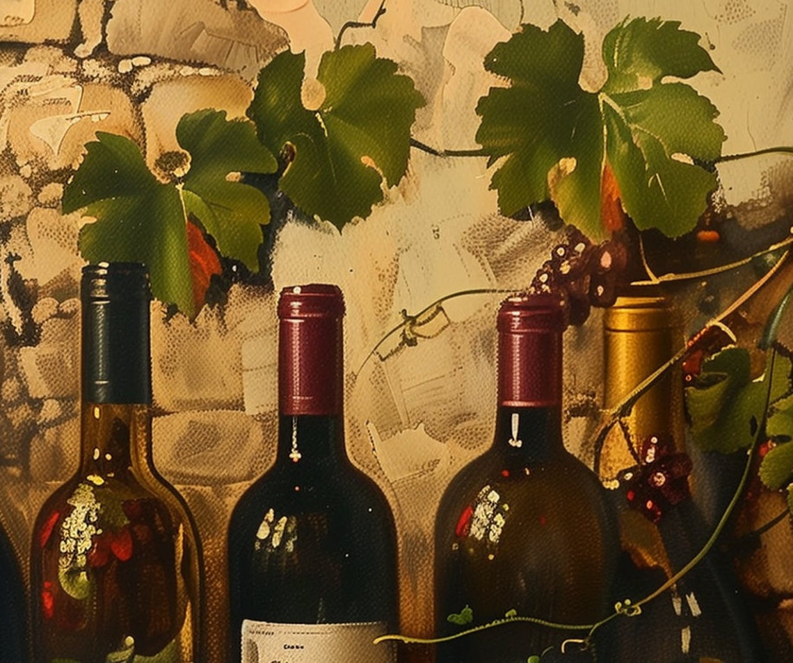 Vintage Wine Bottles Vineyard Cellar Still Life Rustic Kitchen Poster - Image 6