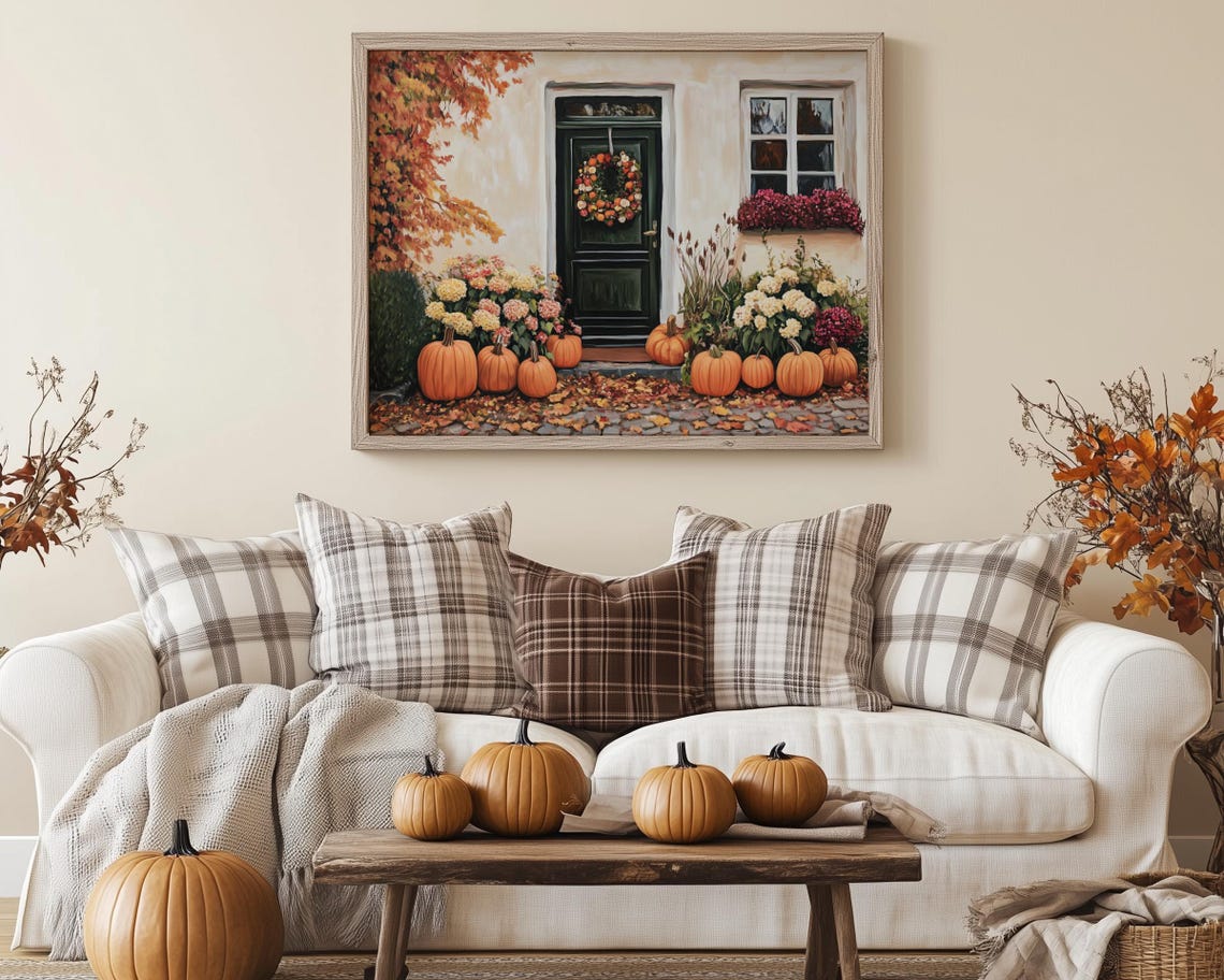 Fall Pumpkins Decorated Front Door Painting Warm Autumn Poster - Image 5