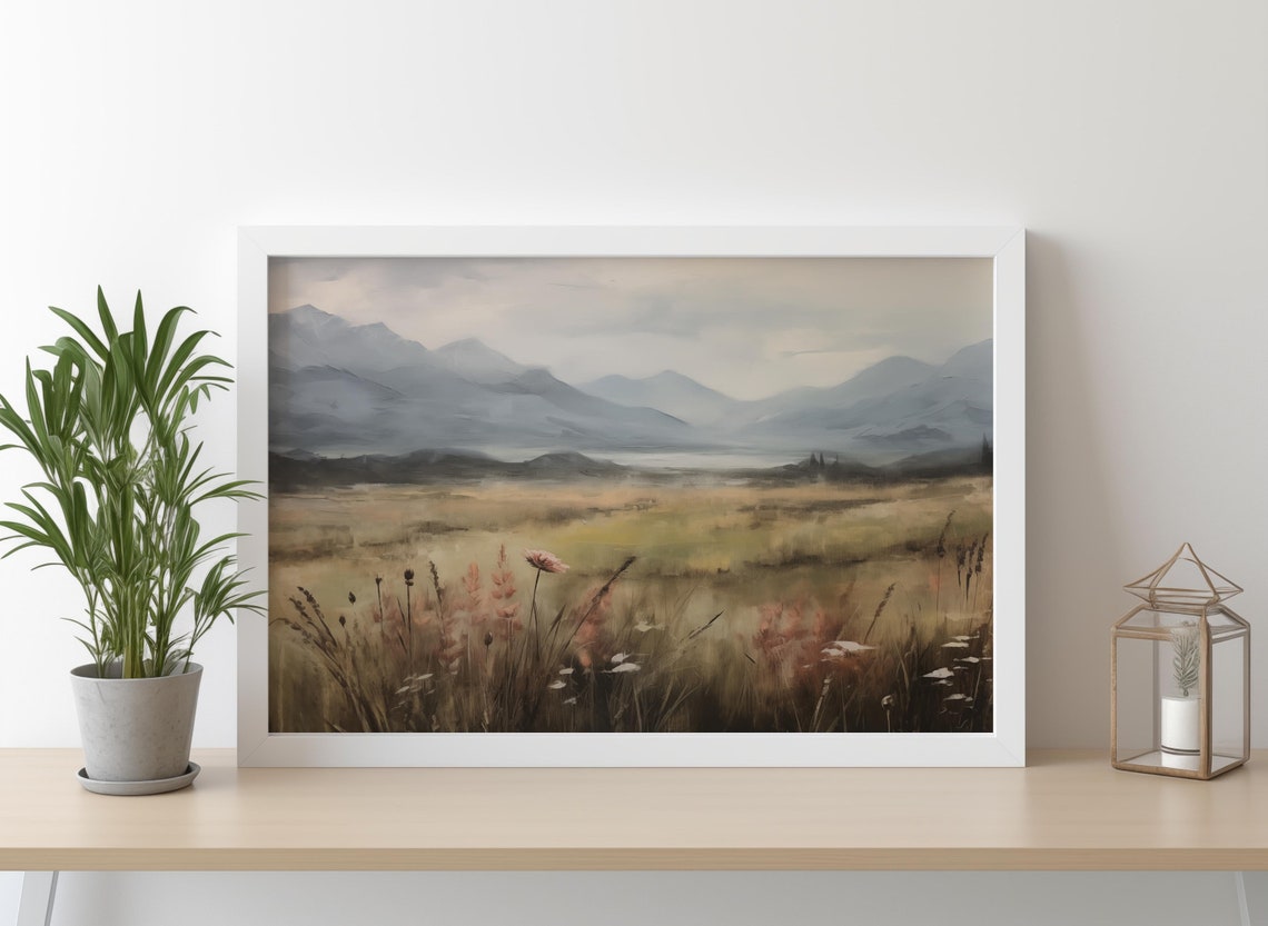 Misty Mountain Valley at Dawn Soft Grasses Vintage Landscape Poster - Image 4