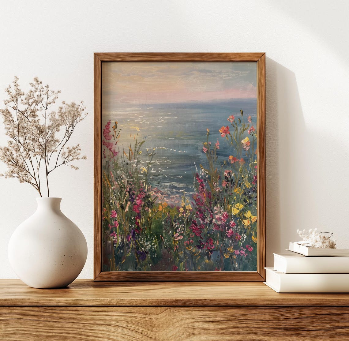 Colorful Wildflowers Overlooking the Sea at Sunset Painting Poster - Image 5