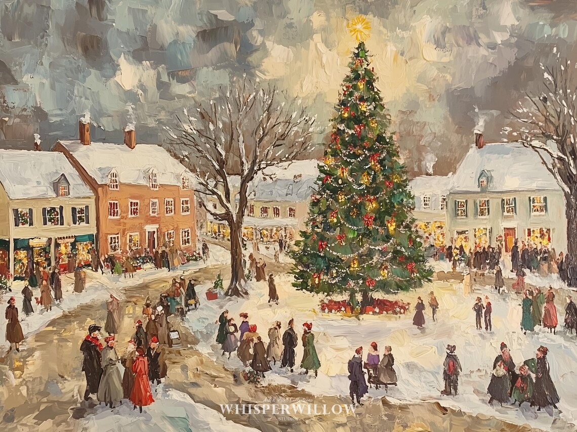 Vintage Winter Village Scene, Christmas Tree Travel Poster - Image 6