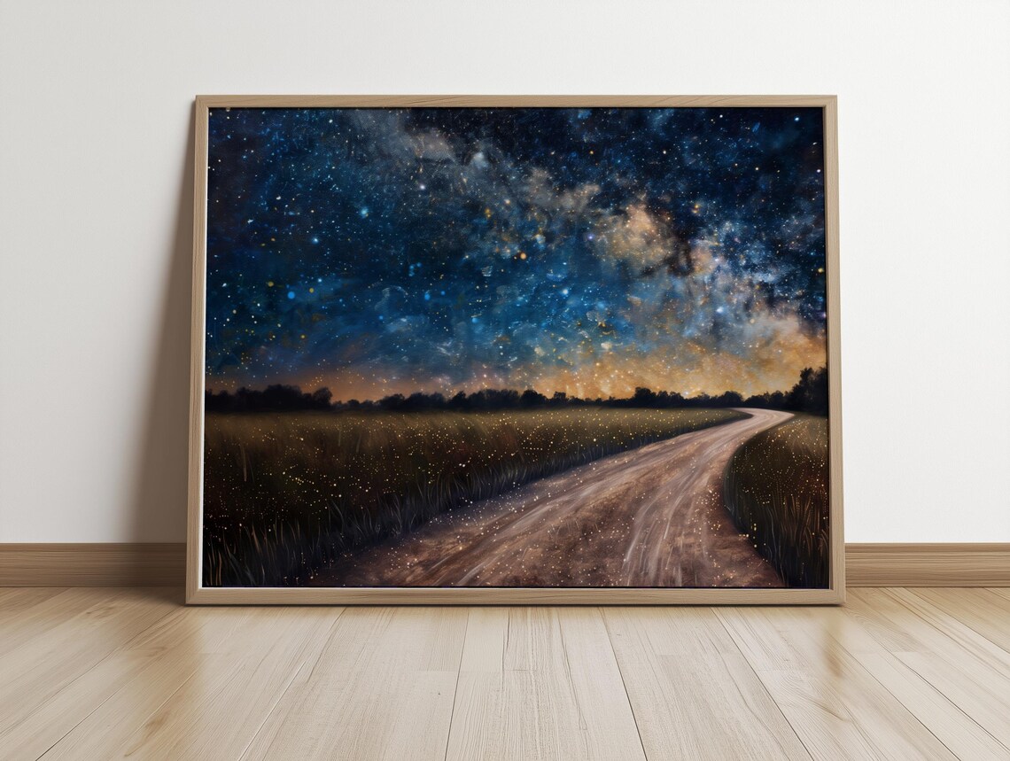 Starry Milky Way Night Sky Painting Country Road Stars Poster - Image 5