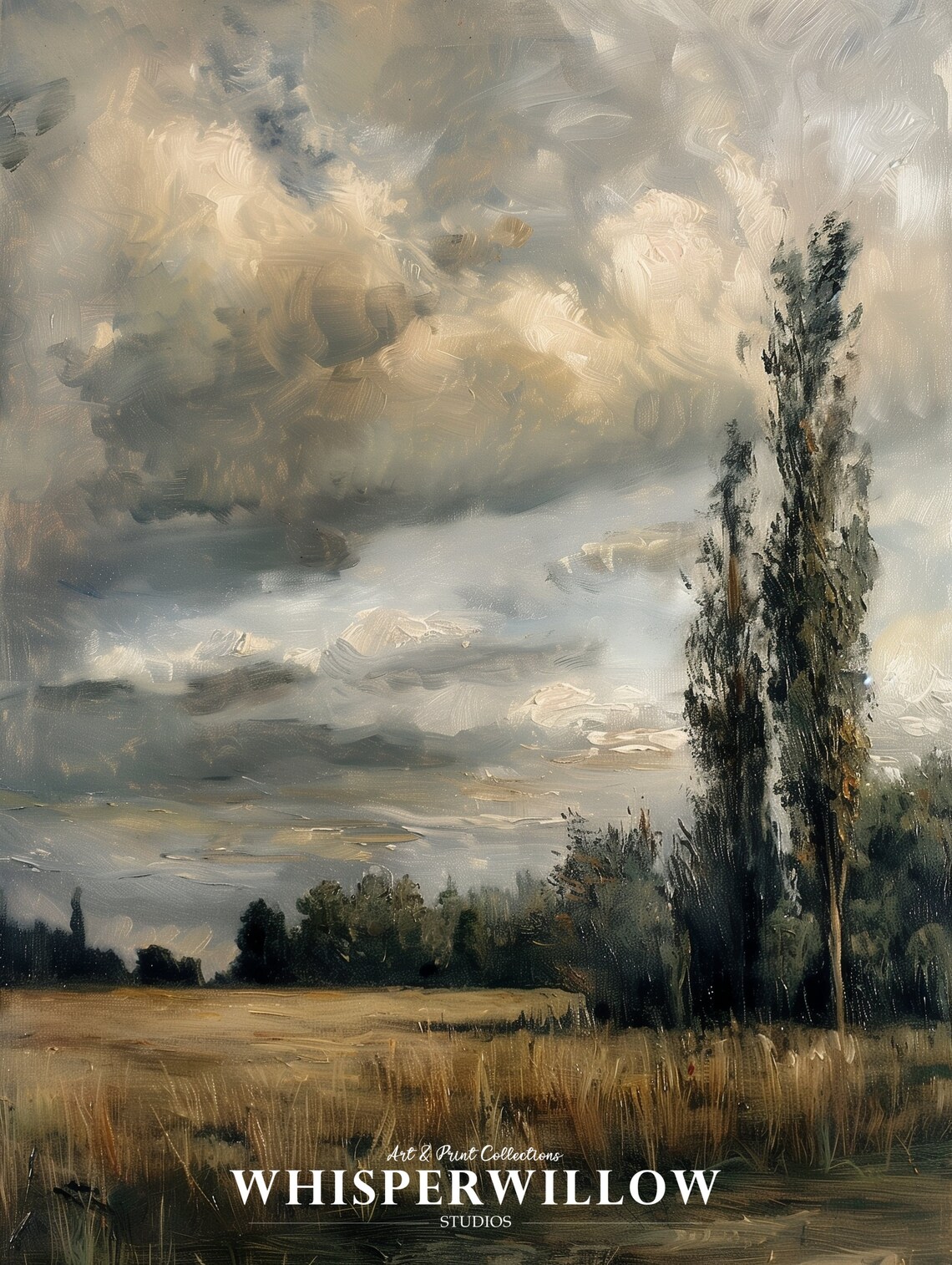 Vintage Country Moody Sky Sunset Field Landscape Art Print - Image 6