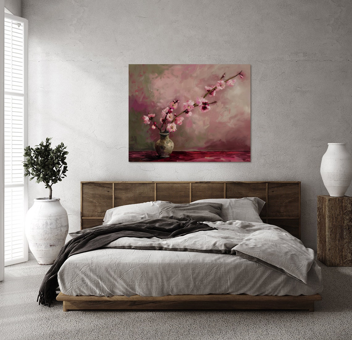 Pink Cherry Blossom Branch In Vase Soft Spring Oil Painting Poster - Image 4