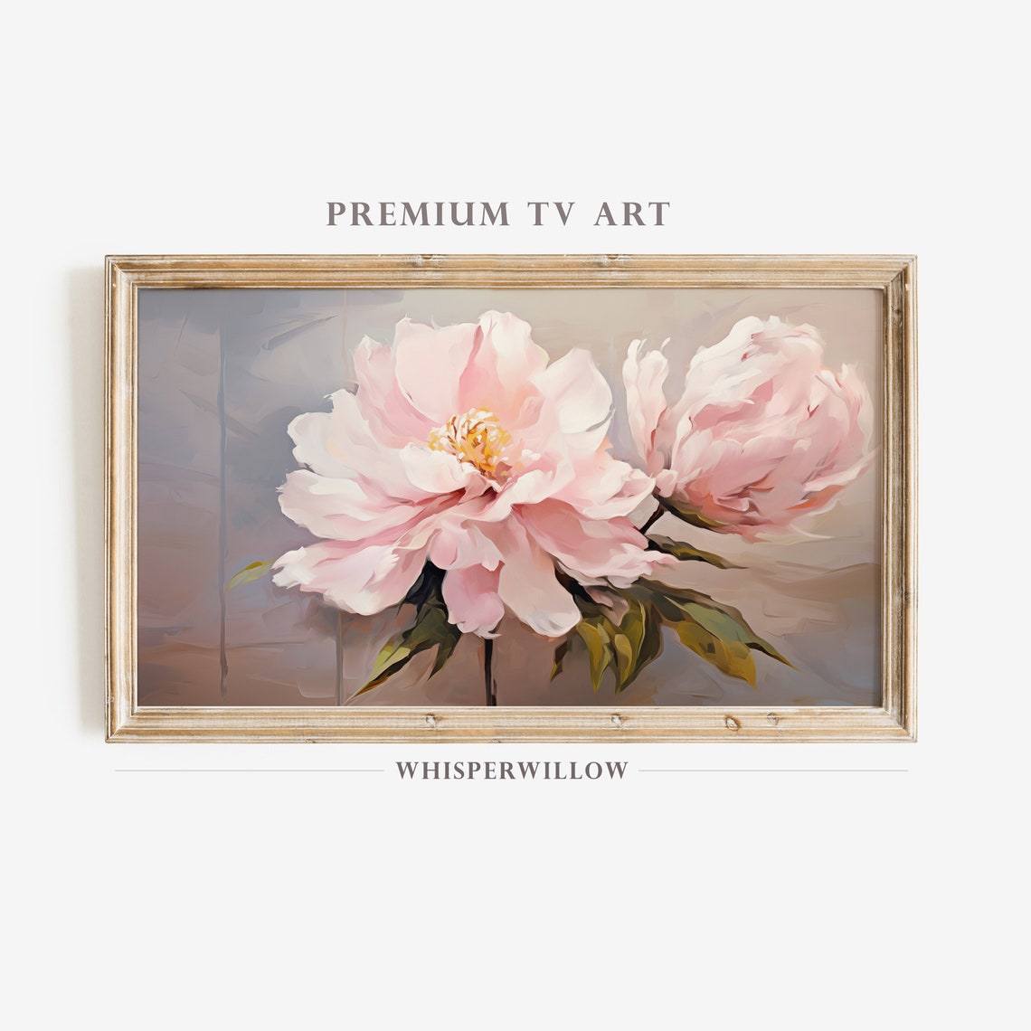 Blush Pink Peony Blooms Romantic Floral Oil Painting Art Poster