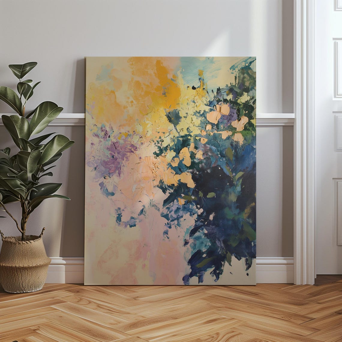 Bold Abstract Floral Painting in Gold Purple and Teal Poster - Image 4