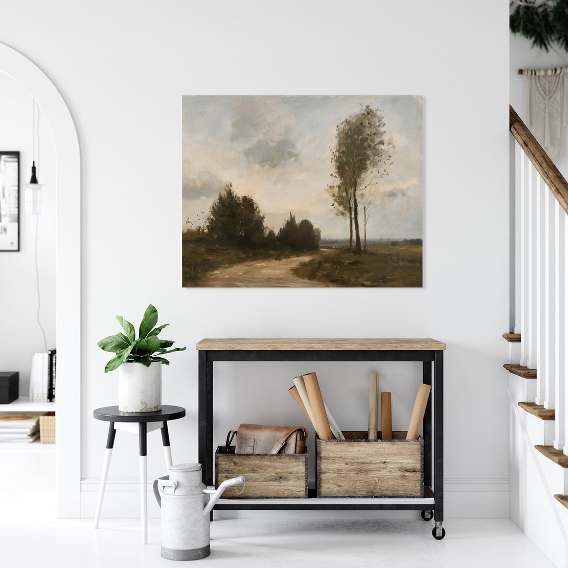 Gloomy Country Landscape Painting Rustic Farm Road Moody Poster - Image 5
