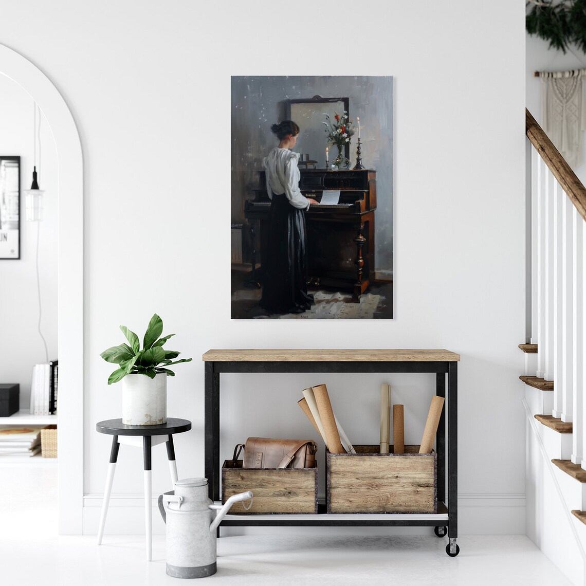 Woman Playing Vintage Piano With Candles Romantic Oil Painting Poster - Image 4