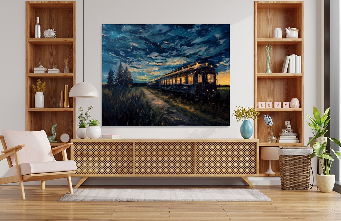 Glowing Vintage Train Parked Beneath a Starry Night Sky Poster - Image 5