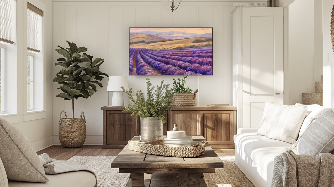 Purple Lavender Field Rows Rolling Hills Sunset Landscape Poster - Image 4
