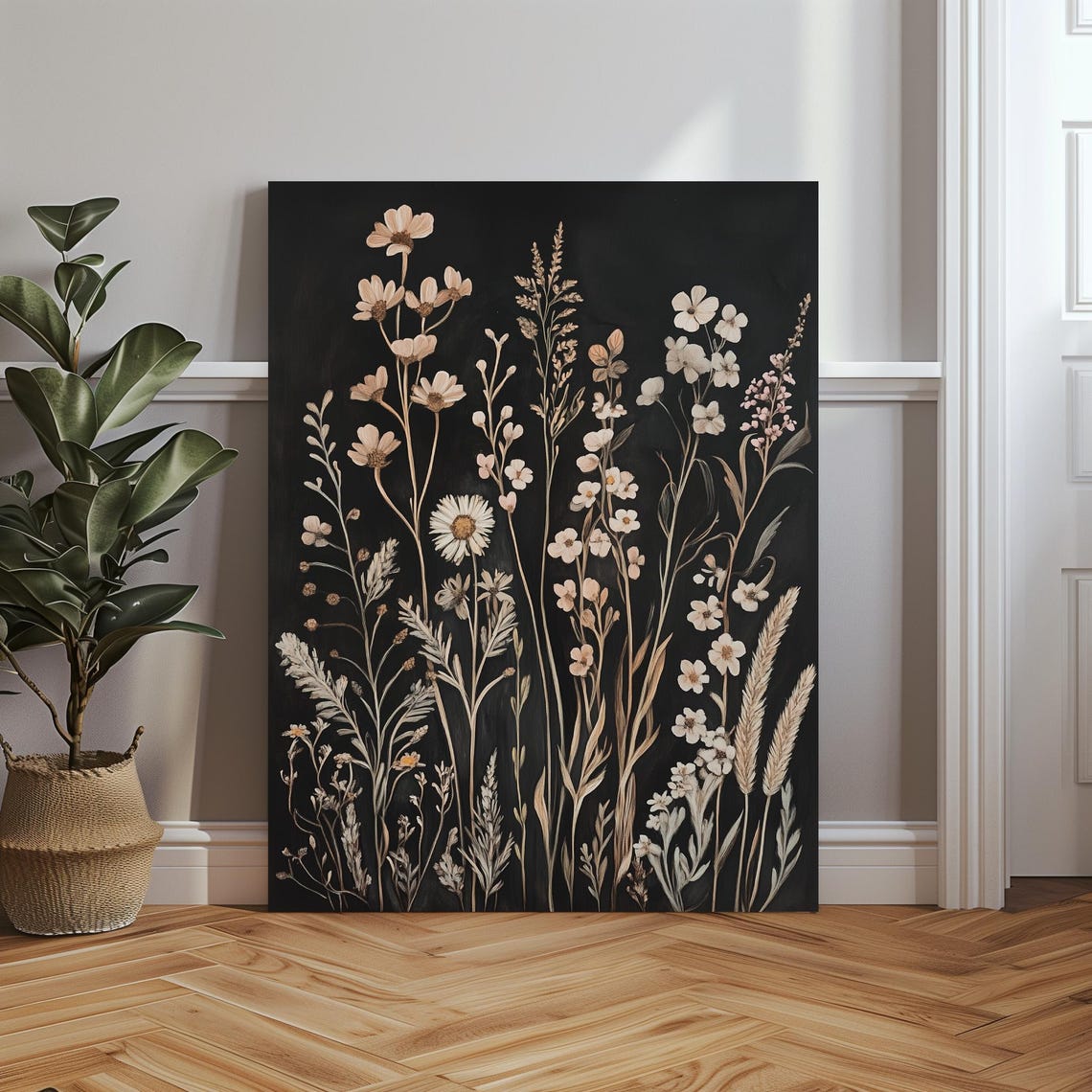 Wildflower Botanical Illustration on a Dark Black Background Poster - Image 5