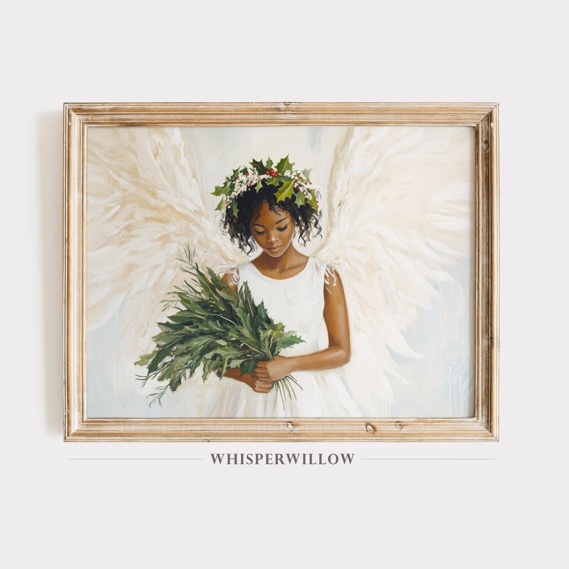 Angelic Christmas Angel Holly Painting Art Print