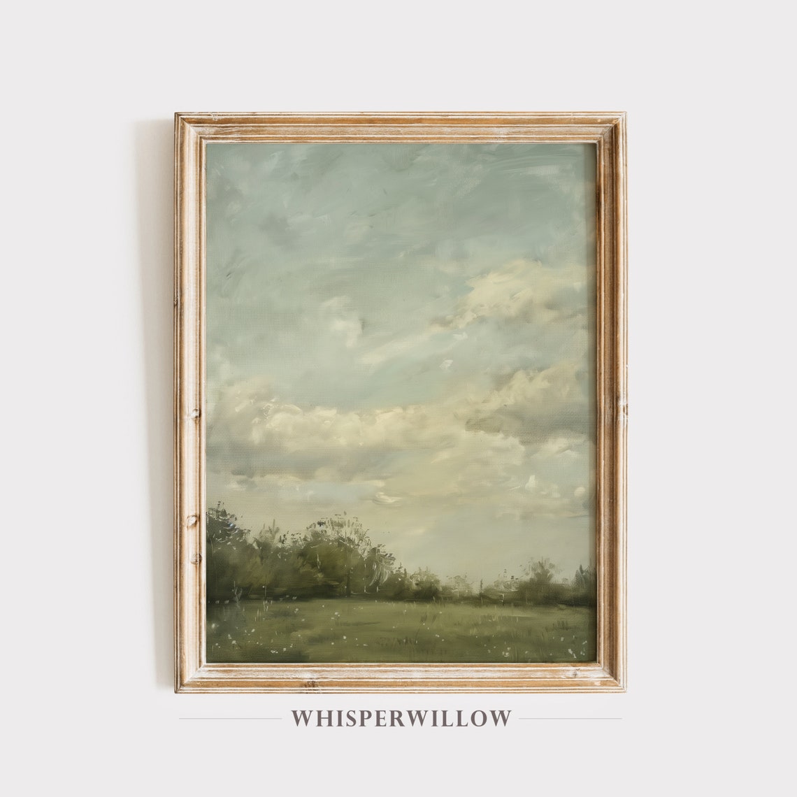 Overcast Sky Over Green Field Minimalist Cloudscape Art Poster