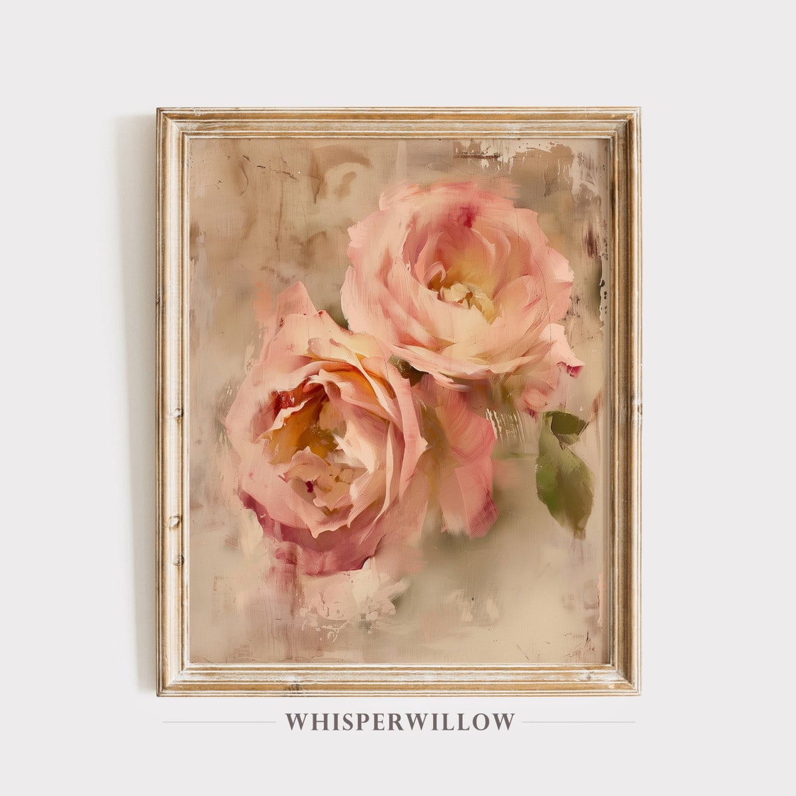 Two Blush Pink Roses Impressionistic Floral Painting Vintage Poster